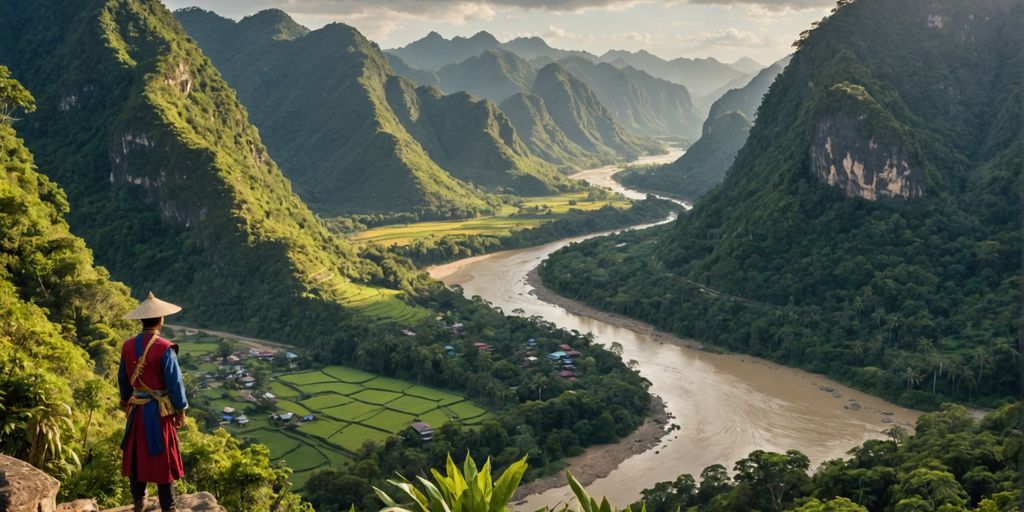 Khun Sa con vista a un valle de selva