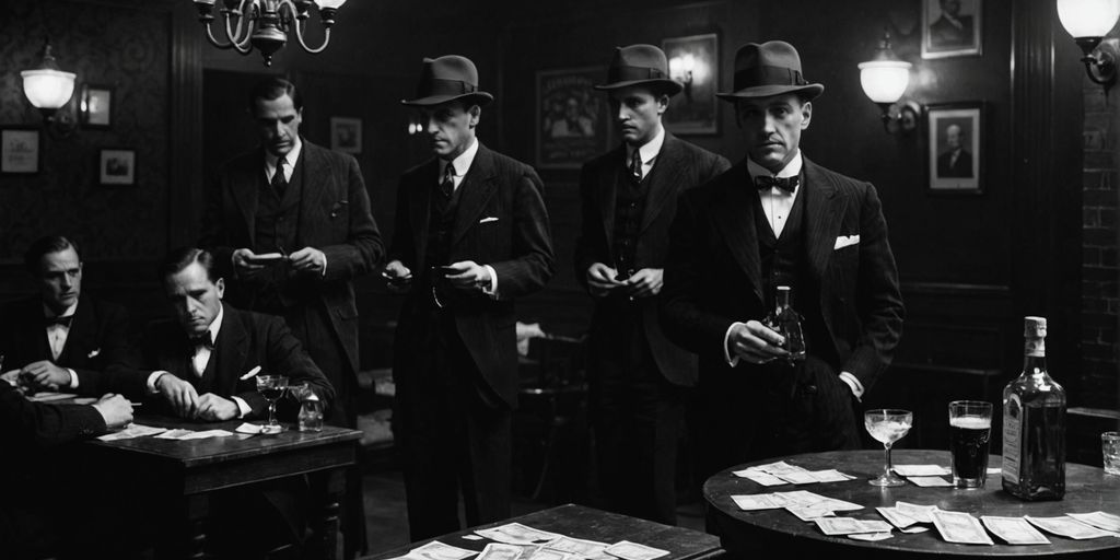 speakeasy dos anos 1920 com figuras sombrias