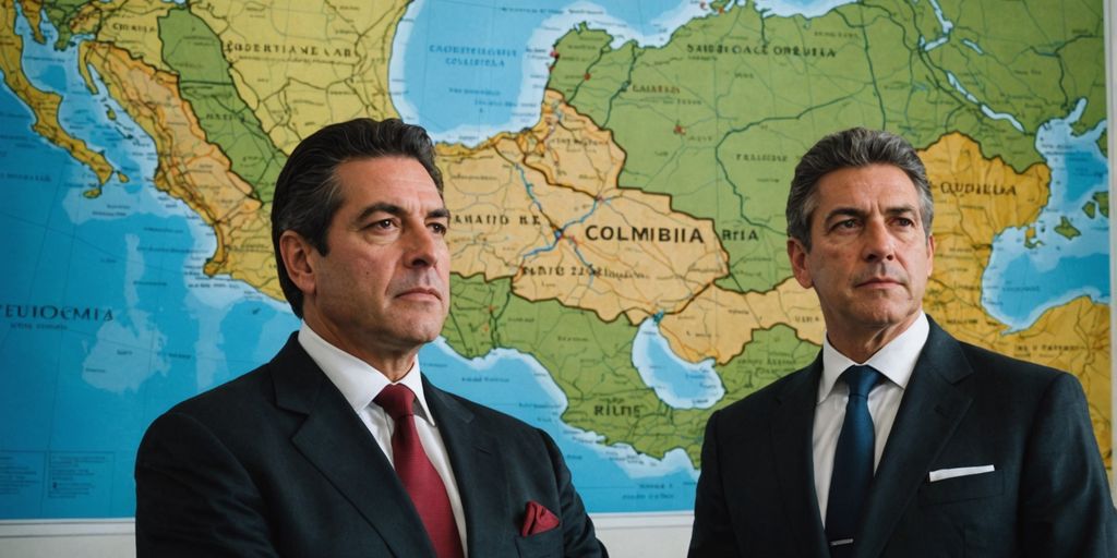 Rodríguez Orejuela brothers with Colombia map backdrop.